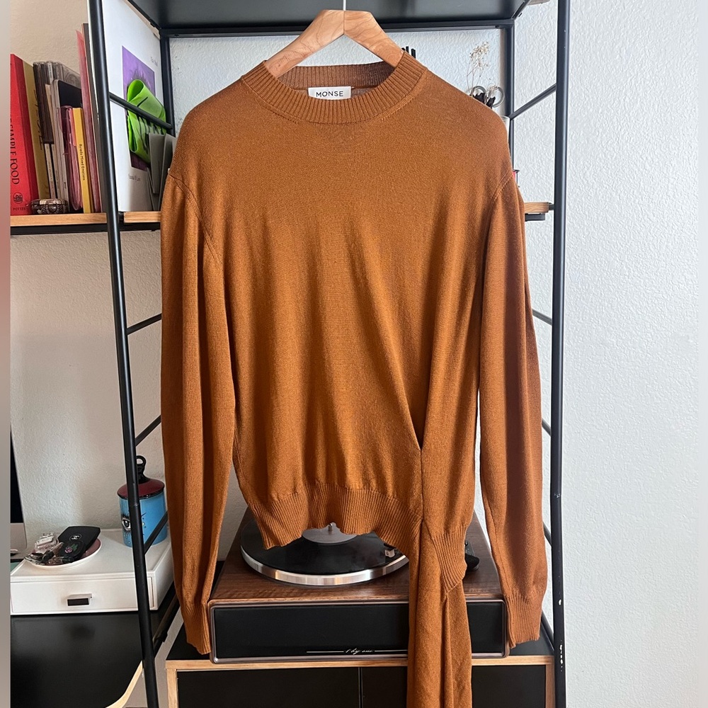 MONSE Brown 100% Wool Large Draped Hem Sweater